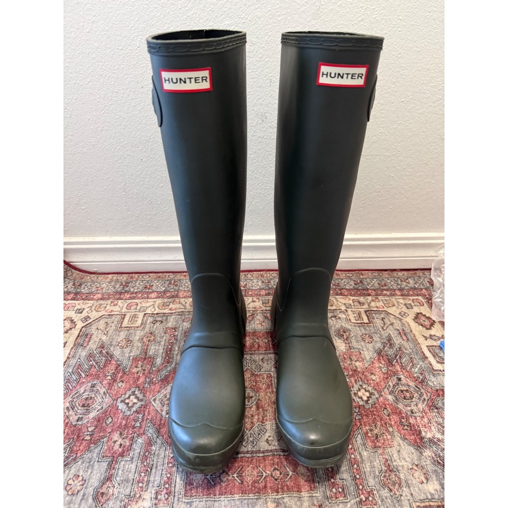 Hunter Original Tall Rain Boots Olive Green WFT1000RMA Womens 10 with Liners